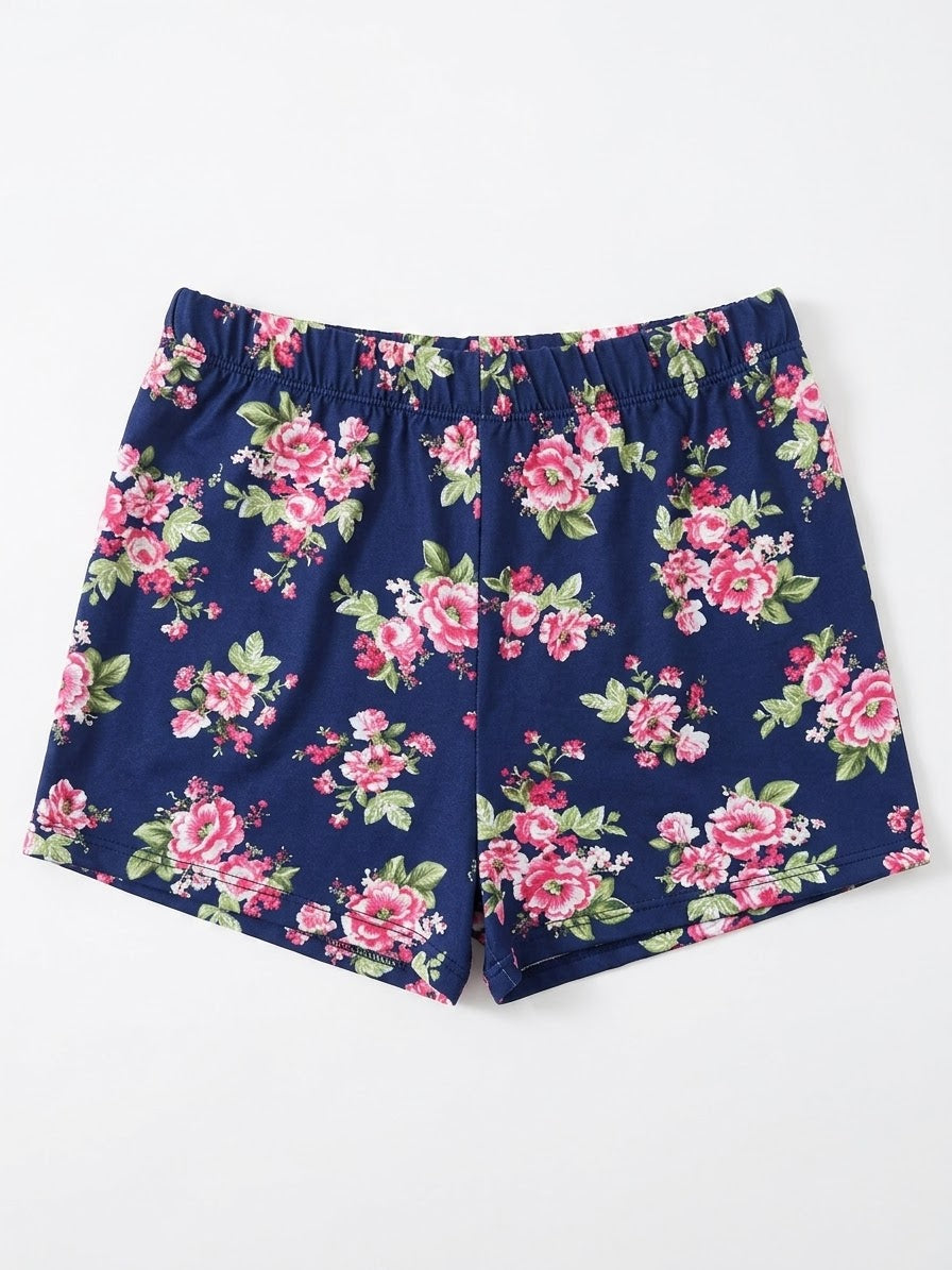 Pijama short floreado azúl
